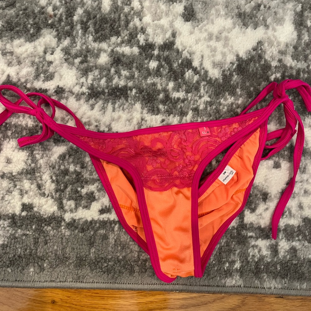 Vibrant Pink and Orange Lace Bikini Bottom